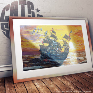 KICKSTART the SUN - FOILED 'HMS Bootlegger' album art Andy Kitson print 30" x 15"