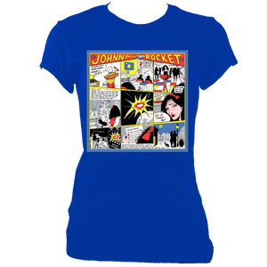 'Johnny Rocket' Cartoon Comic Tee - Women's Fitted in Royal Blue (M-2XL)