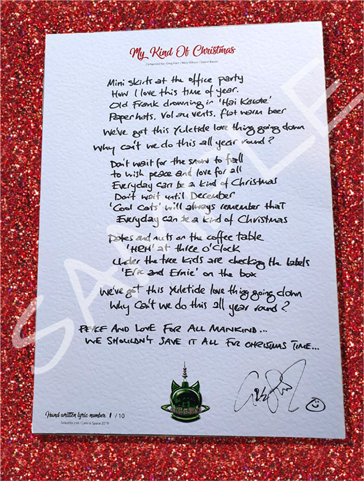 'MY KIND OF CHRISTMAS'  HANDWRITTEN LYRICS - 2019 CATS in SPACE
